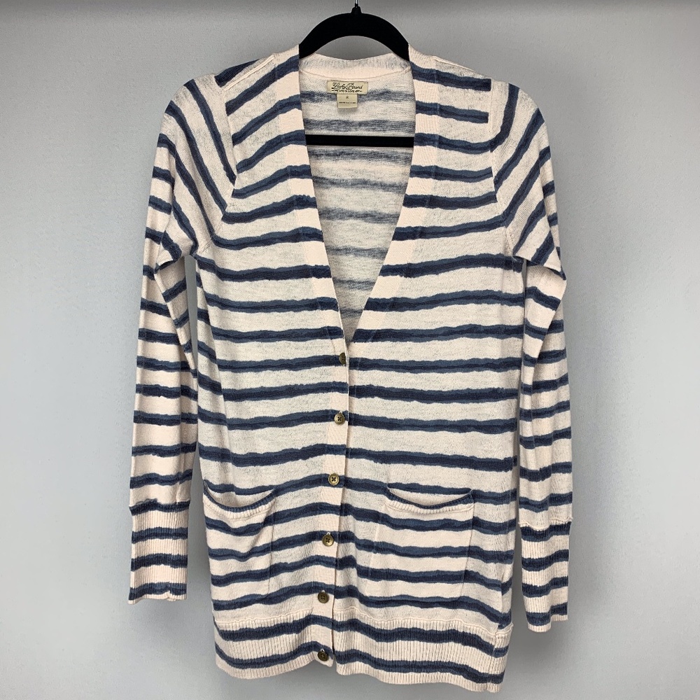 LUCKY BRAND Striped Oversized Button Front Granddad Cardigan Sweater Sma…